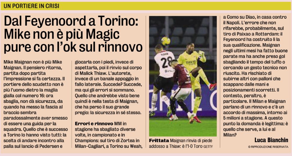 Gazzetta on Maignan after Torino inside