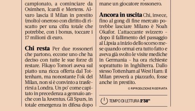 Okafor interest gazzetta