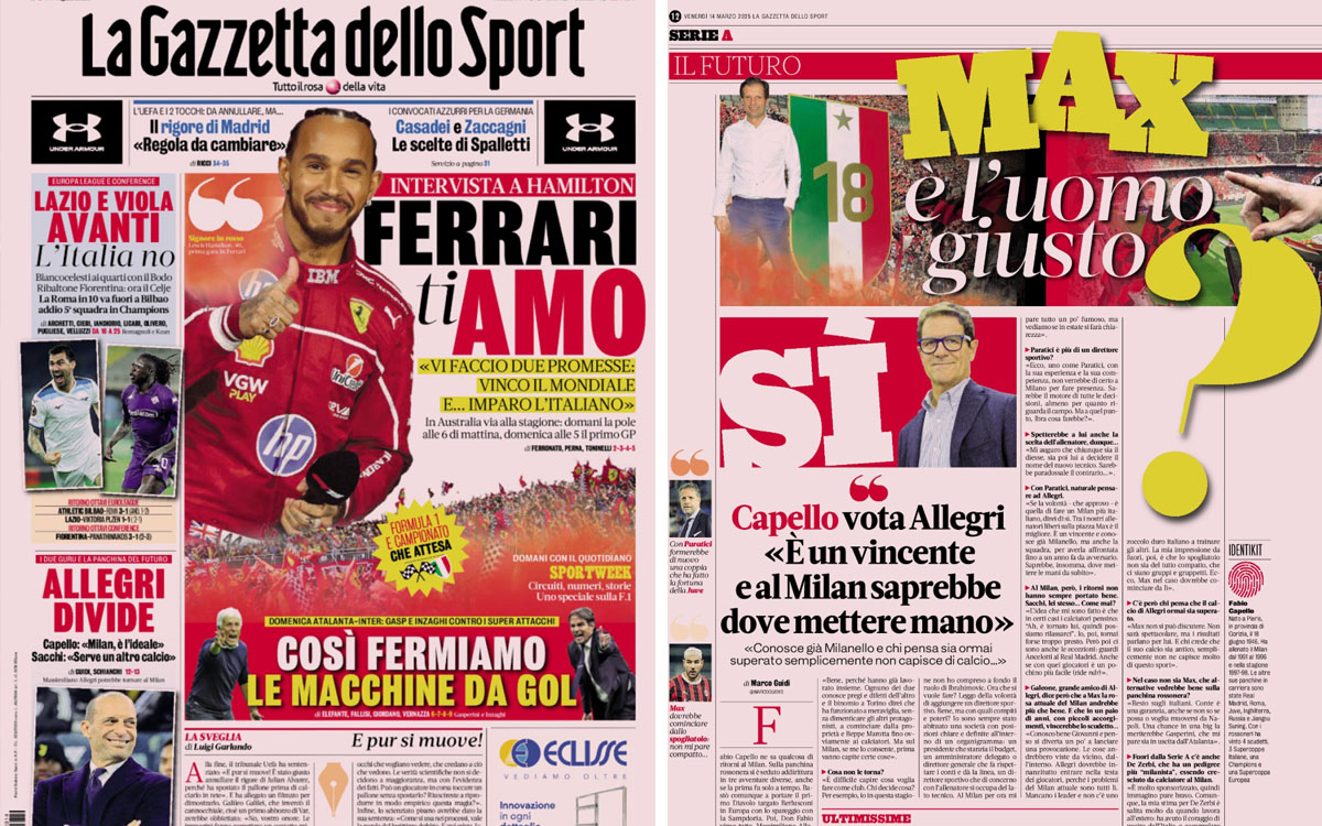 Gazzetta headlines mar 14 2025