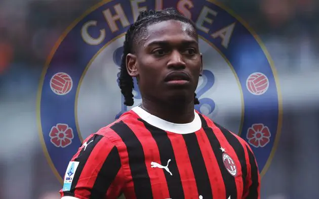 Rafael Leao and Chelsea logo