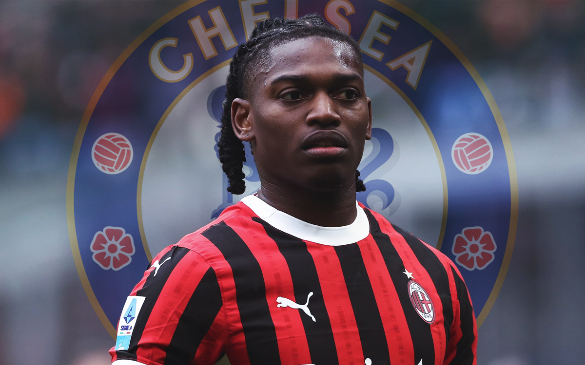 Rafael Leao and Chelsea logo