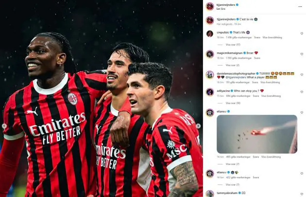 Reijnders after Como win on Instagram