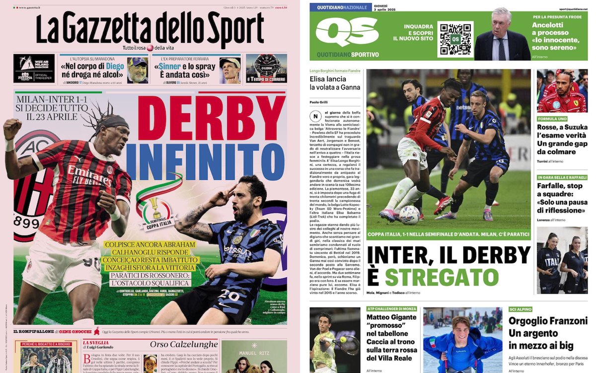 front pages 3 april milan inter