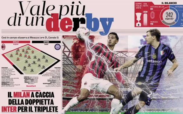gazzetta dello sport derby 2 april
