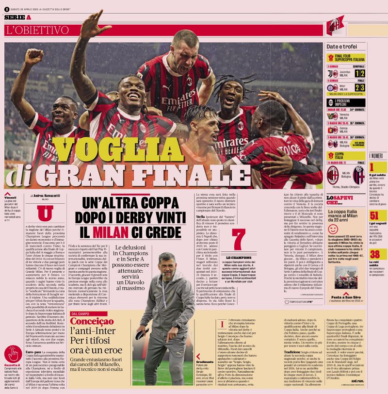 Milan Coppa Italia final gazzetta inside