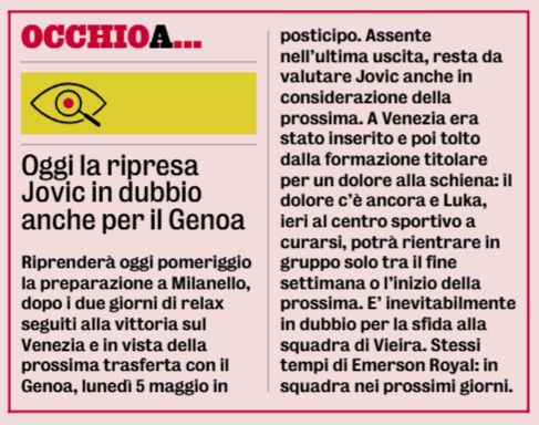 Gazzetta Jovic pain