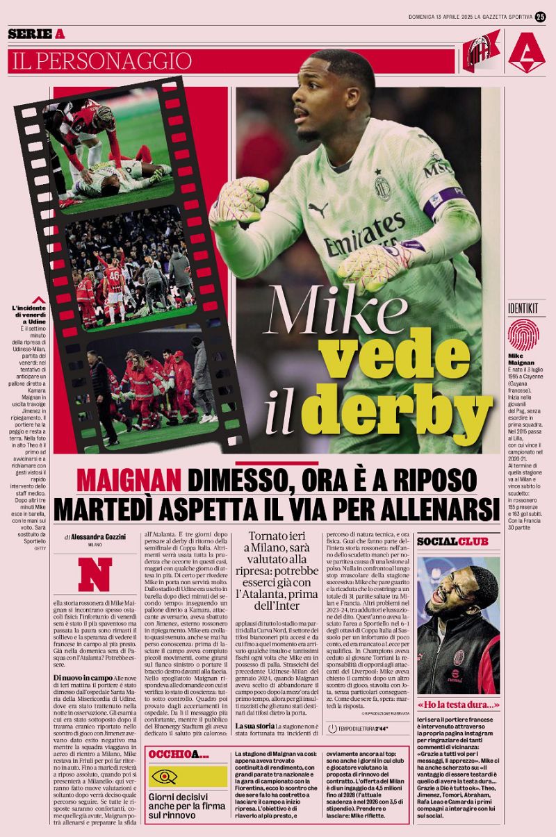 Maignan recovers Gazzetta