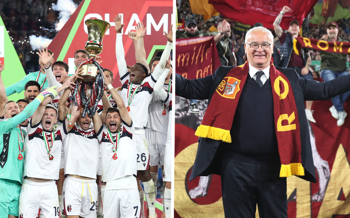 Lewis Ferguson, Lorenzo De Silvestri and Riccardo Orsolini of Bologna ranieri