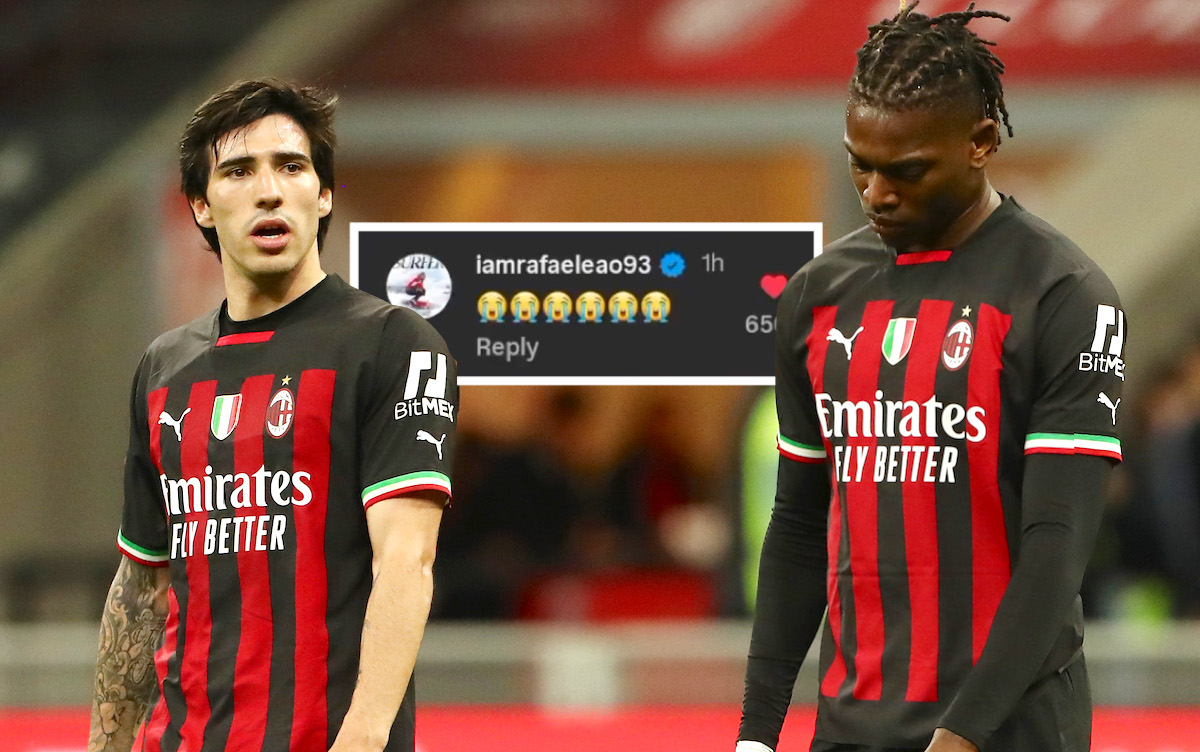 Sandro Tonali and Rafael Leao of AC Milan
