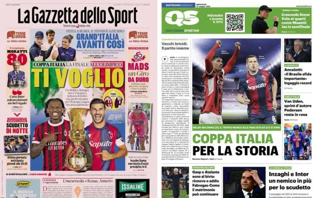 front pages coppa italia final