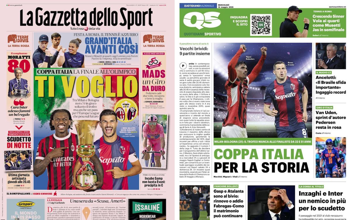 front pages coppa italia final