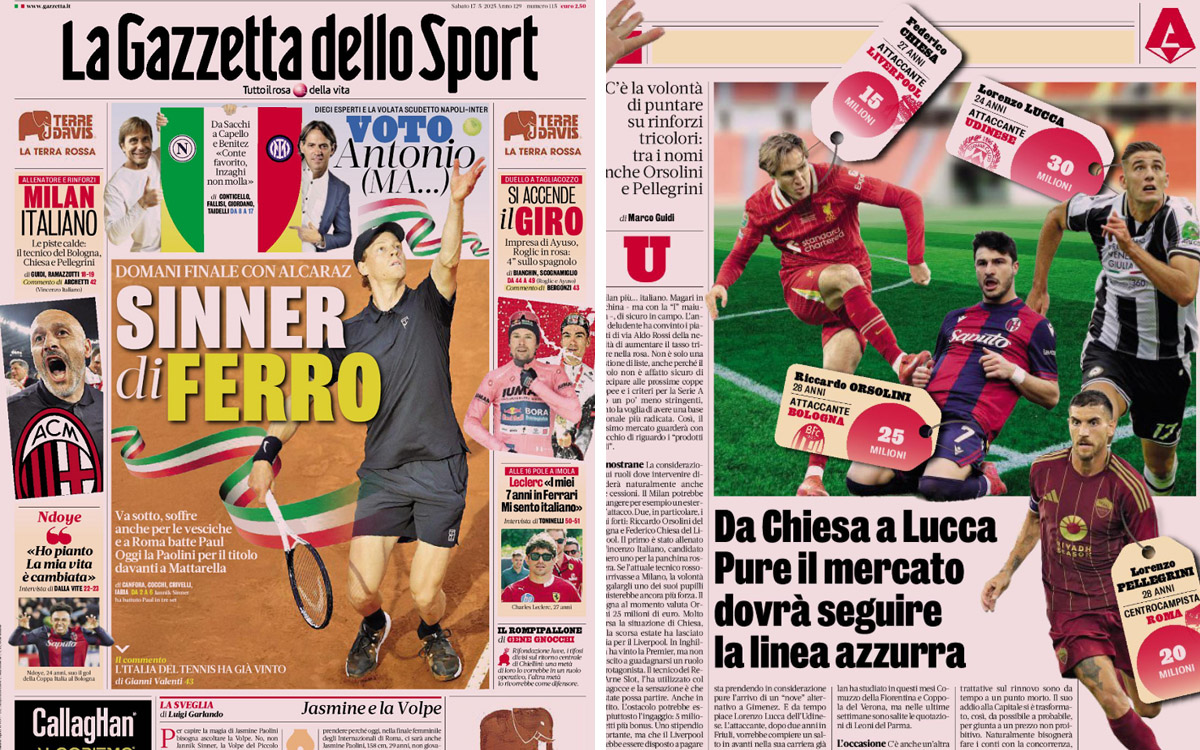 Gazzetta headlines may 17 2025