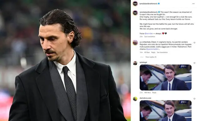 Ibrahimovic instagram message 2024-25 failure