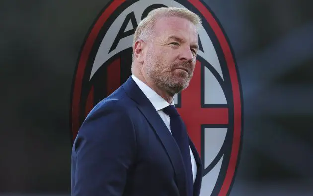 Igli Tare and Milan emblem