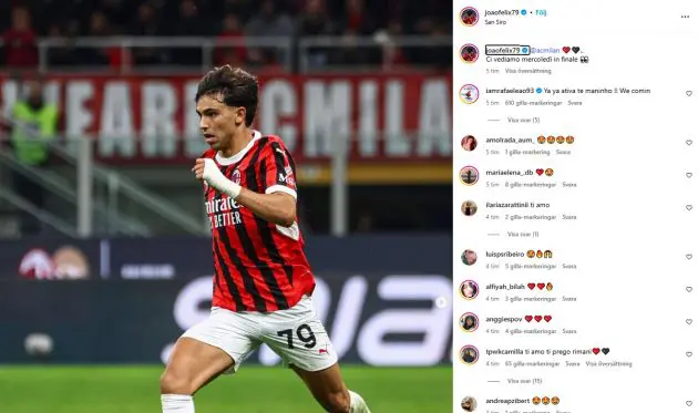 Joao Felix reacts Milan-Bologna