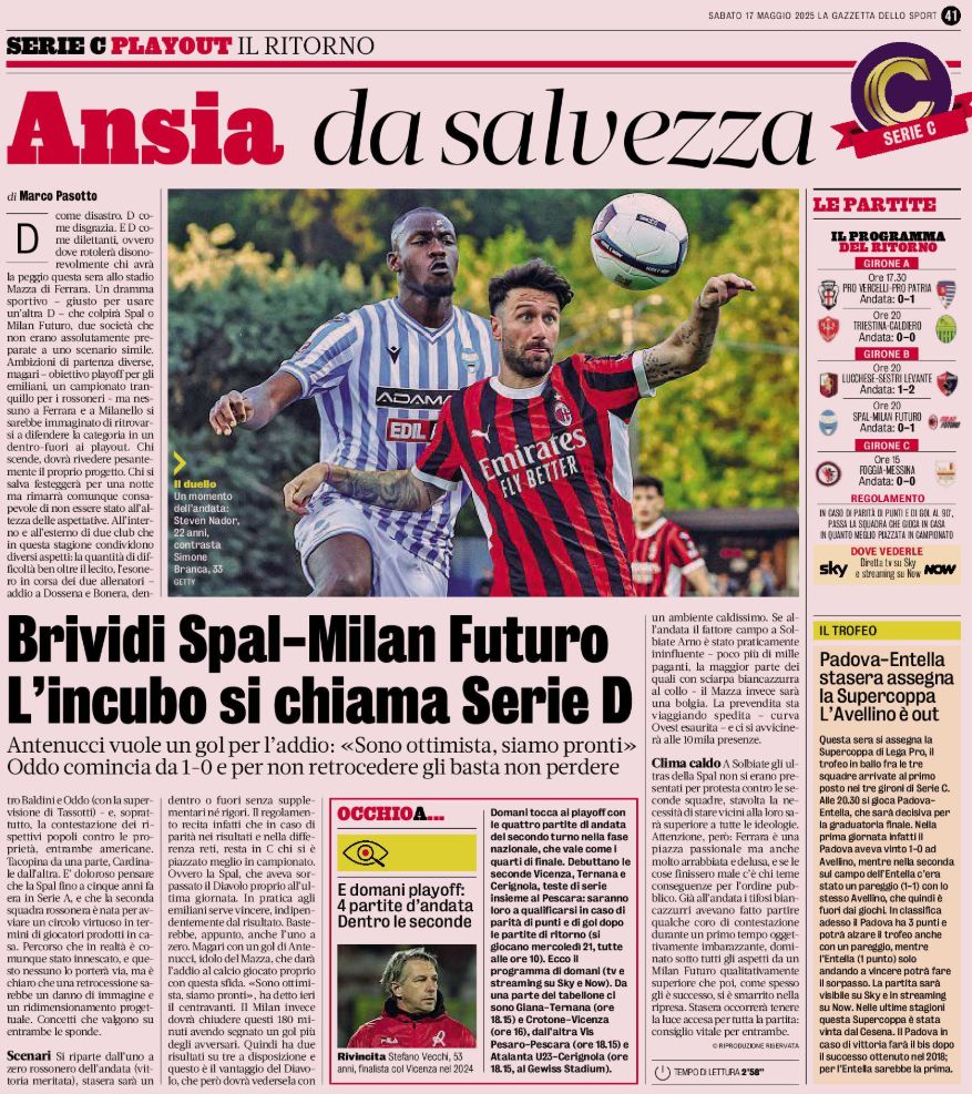 Milan Futuro gazzetta play-off relegation inside