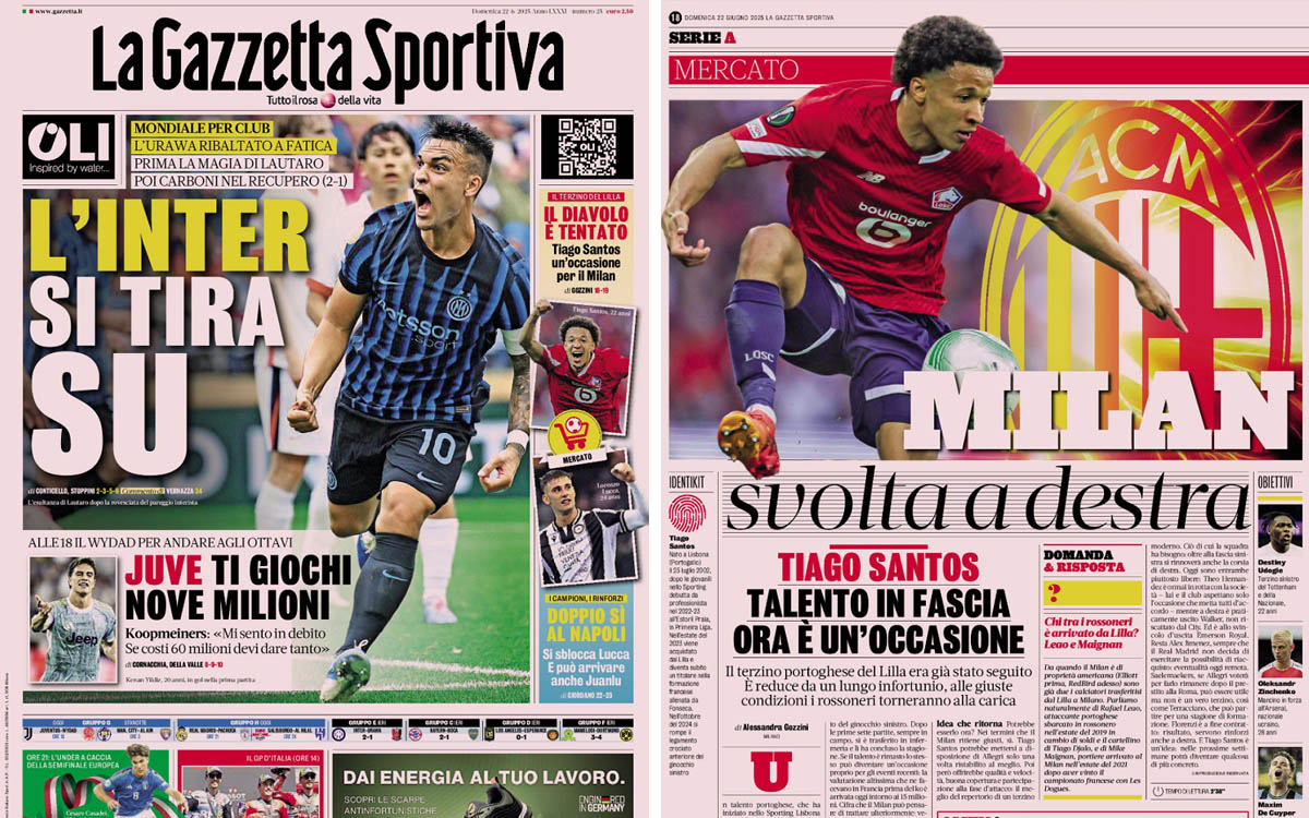 Gazzetta headlines June 22