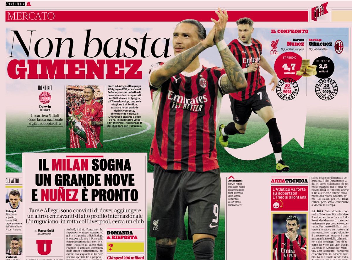 Darwin Nunez Milan newspaper