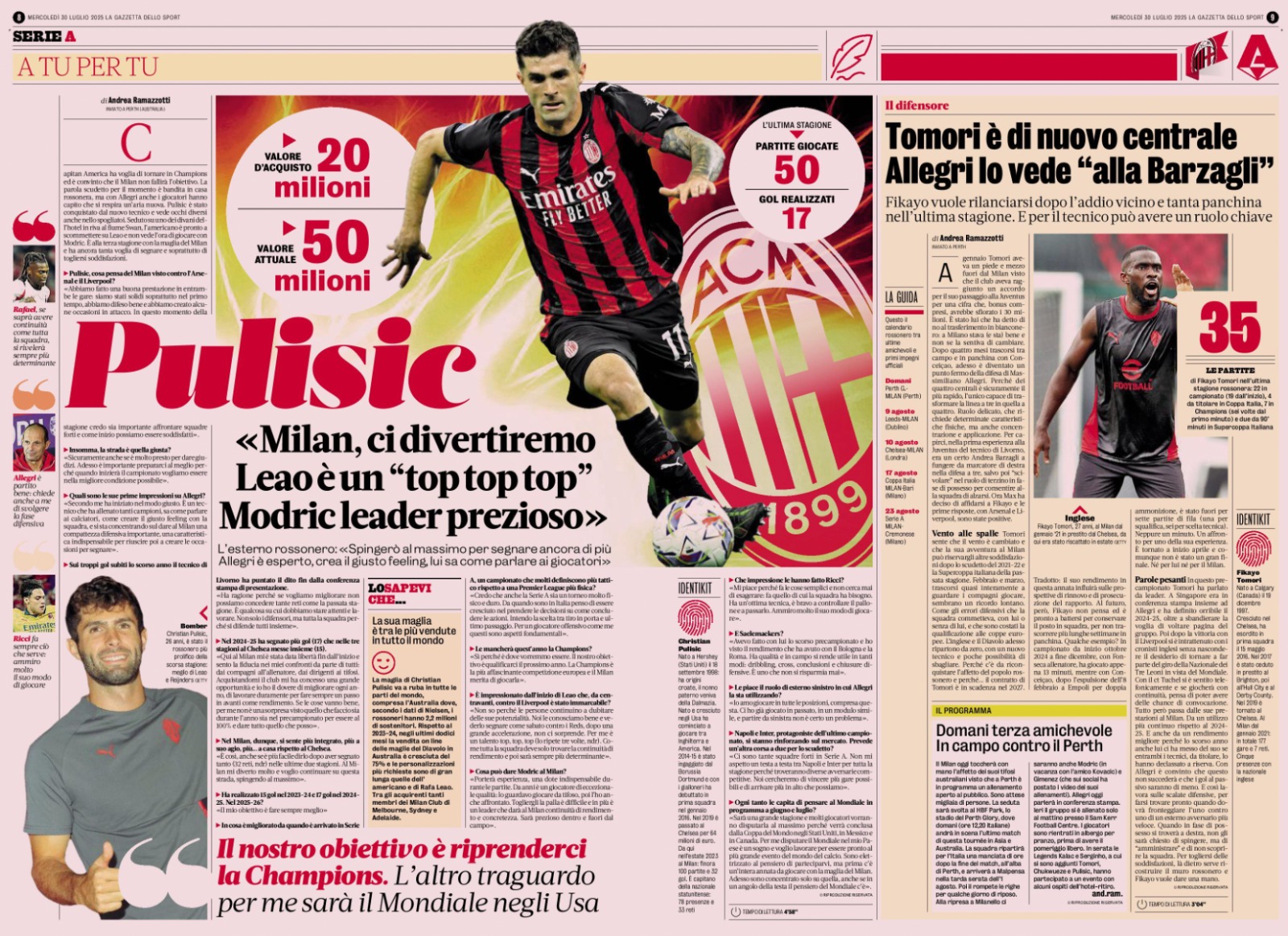 Gazzetta July 30 Pulisic