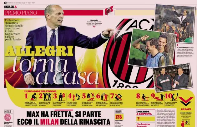Allegri returns milanello gazzetta featured