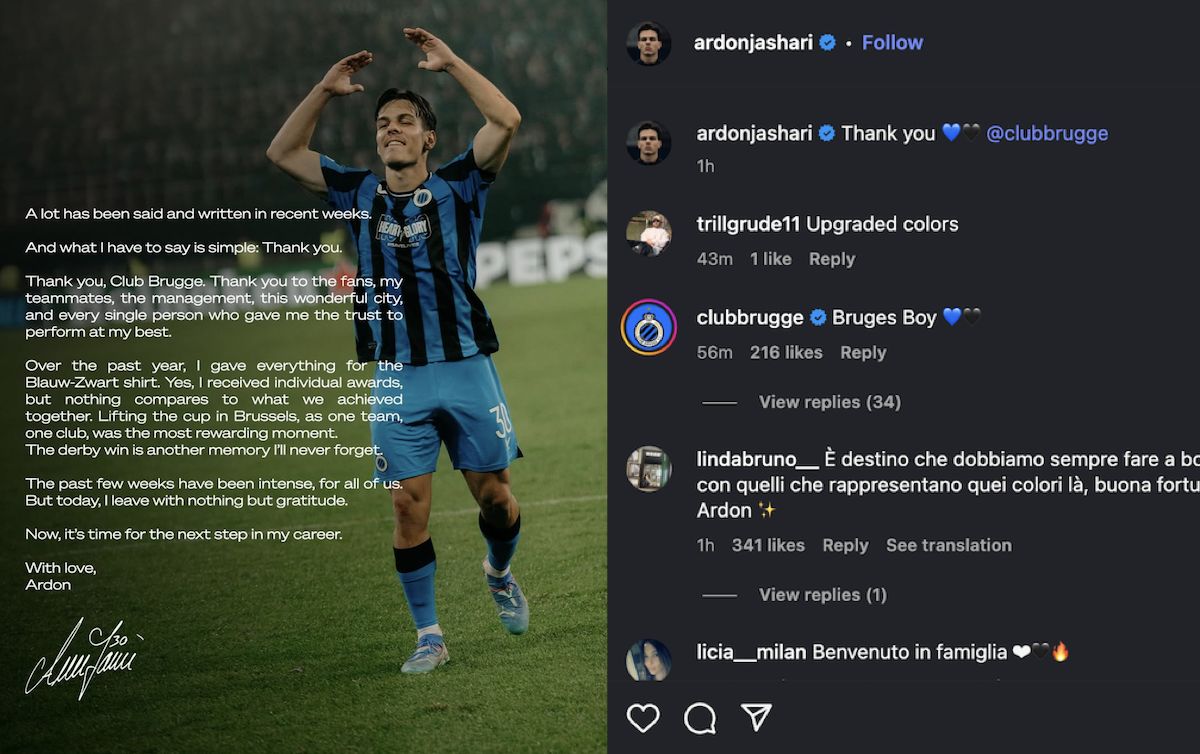 ‘Time for the next step in my career’ – Jashari thanks Club Brugge after ‘intense’ weeks