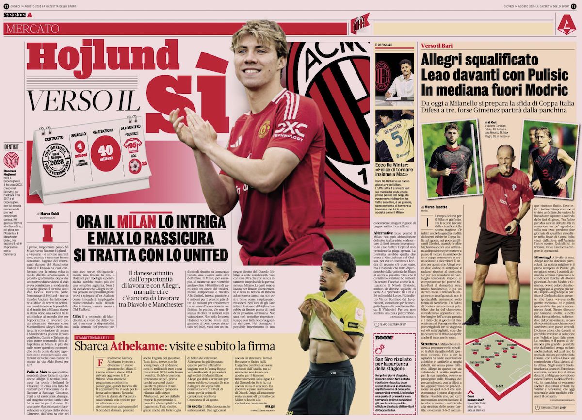 GdS: Allegri’s ‘testing period is over’ – how Milan could shape up against Bari