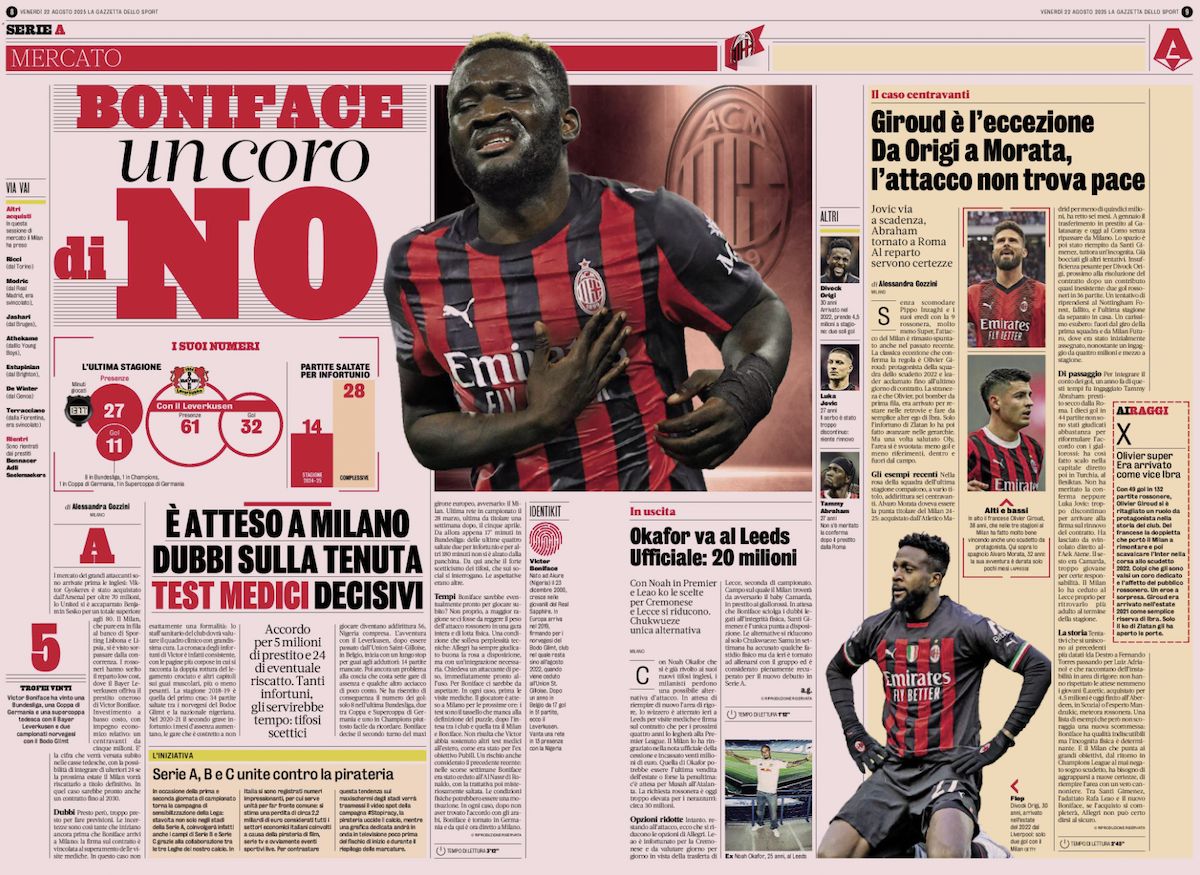la gazzetta dello sport 22 august