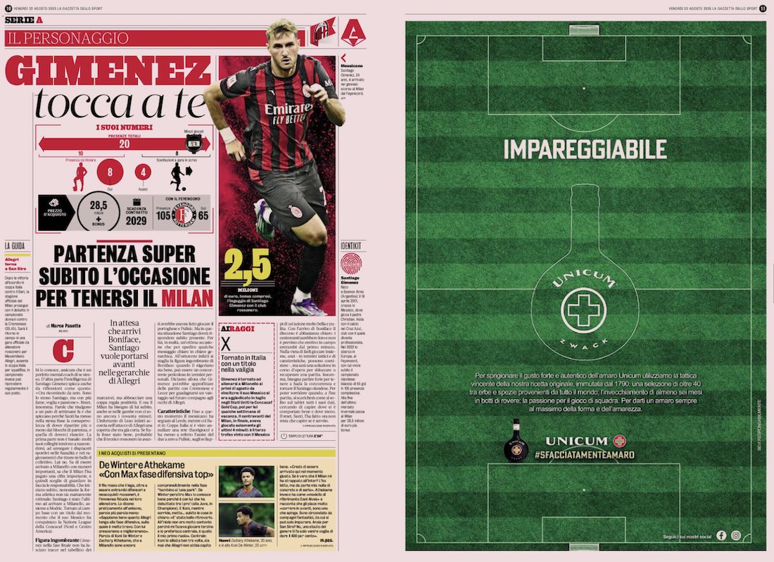 la gazzetta dello sport 22 august