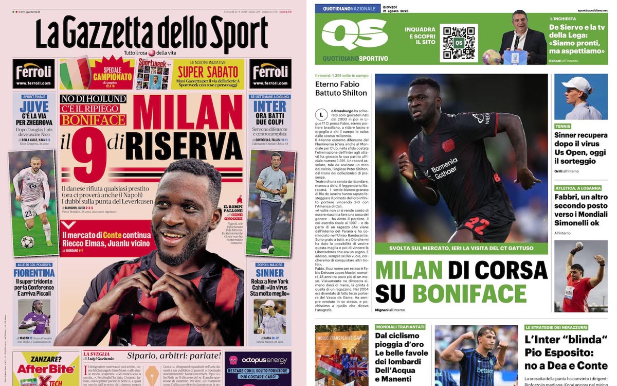 Gallery: ‘Boniface to Milan’, ‘Won’t give up on Vlahovic’ – Today’s front pages in Italy