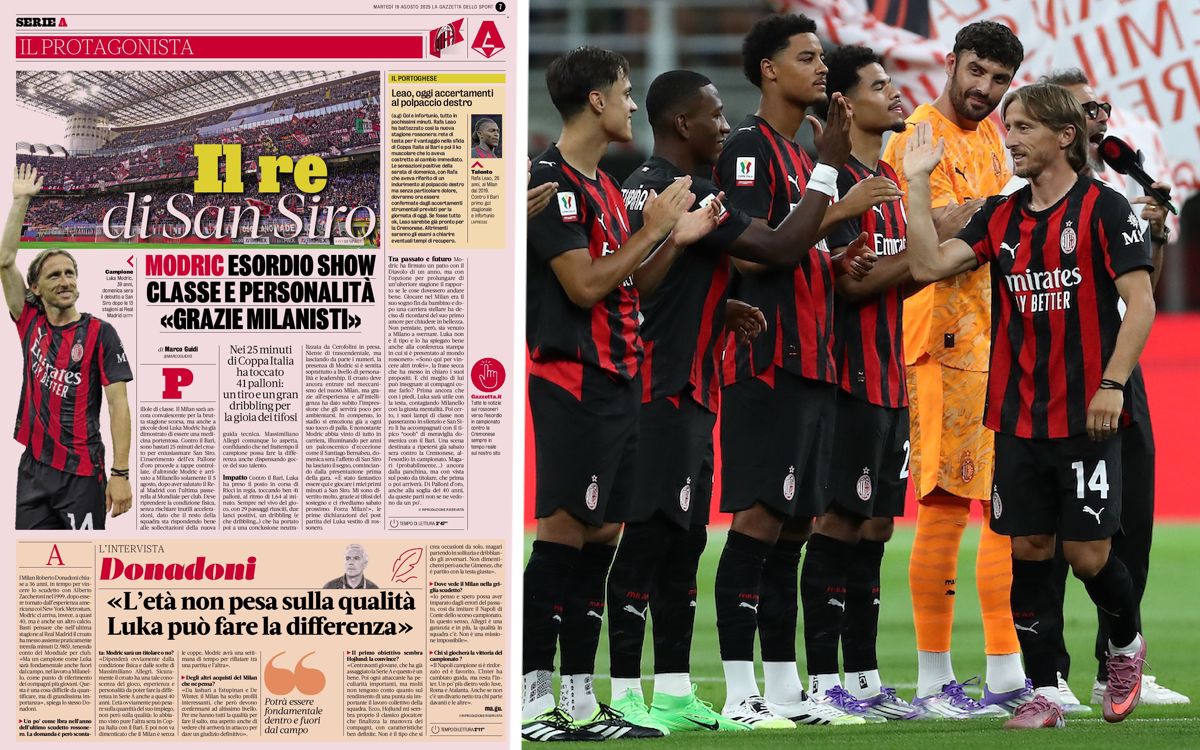 GdS: ‘The king of San Siro’ – Milan and Allegri’s plan for Modric after promising debut