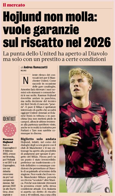Hojlund Gazzetta demands inside