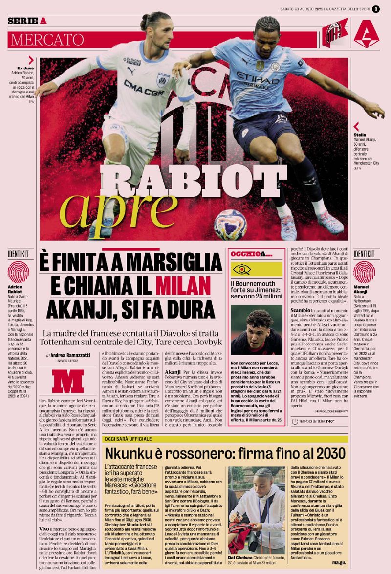 Rabiot, Milan, Gazzetta inside