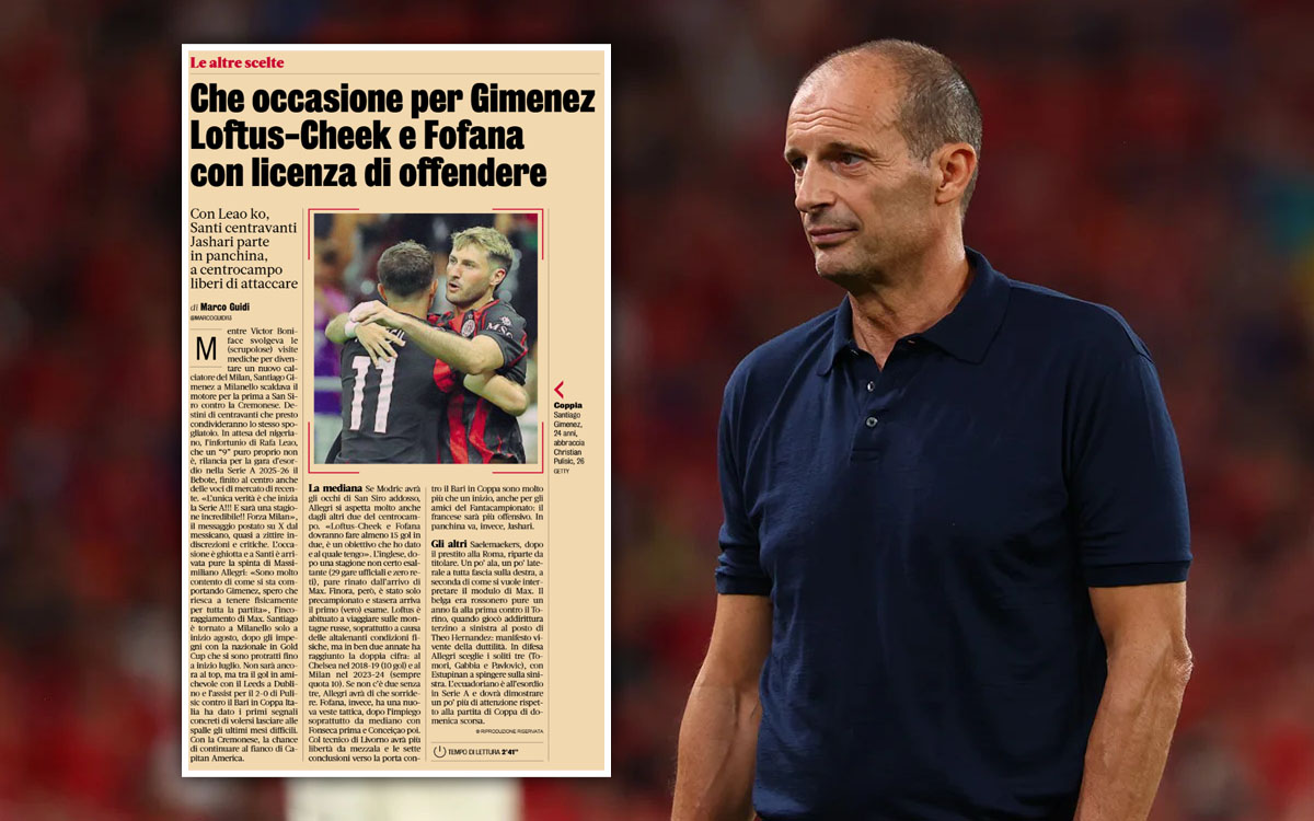 GdS: Milan trio must seize opportunity given by Allegri against Cremonese