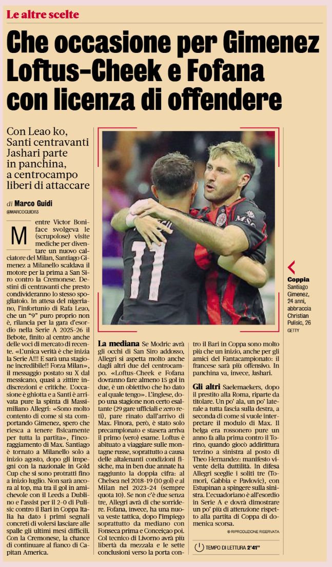 Trio opportunity Allegri gazzetta