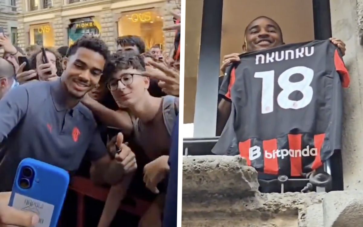 Nkunku and Odogu greet Milan fans at Via Dante store – video