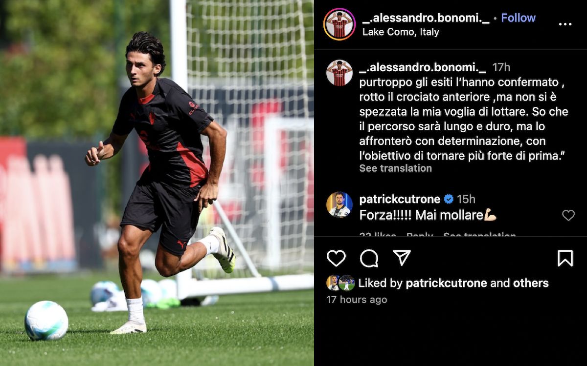 Milan Futuro star Bonomi confirms torn ACL: “The road will be long and tough”