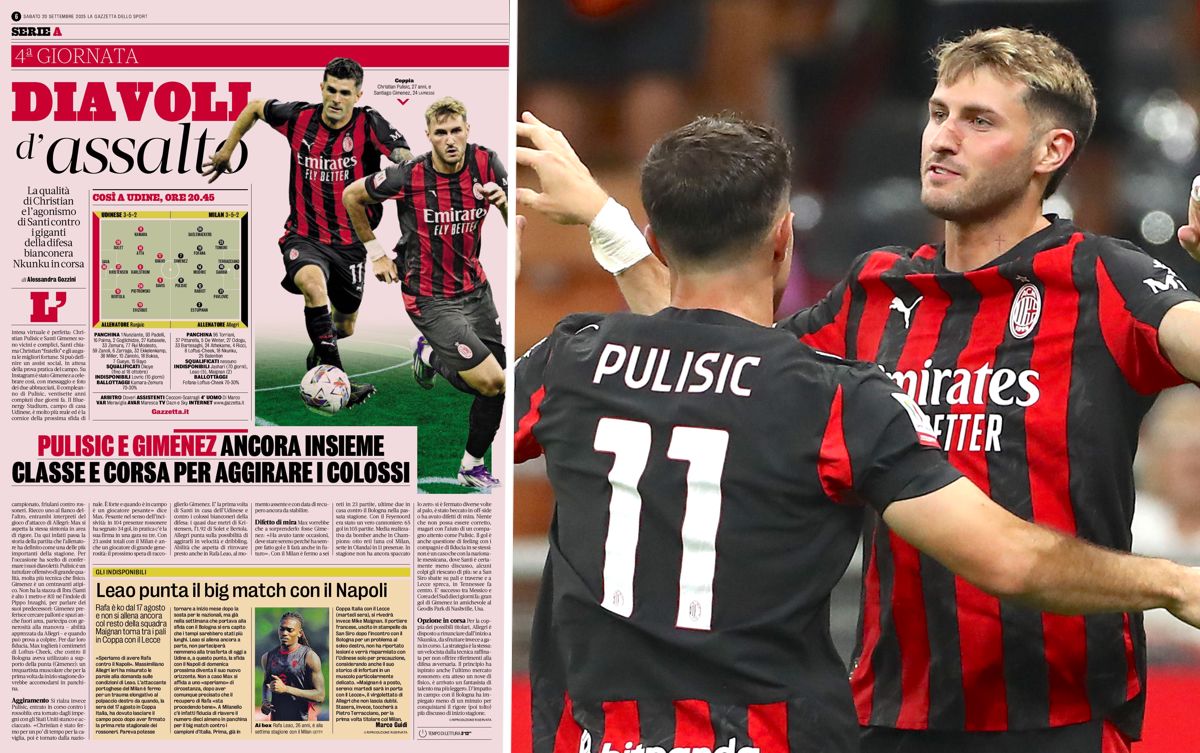 GdS: Allegri relies on Pulisic and Gimenez to down Udinese’s ‘giants’ – the strategy