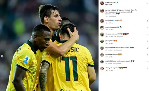 Gabbia reaction Udinese-Milan social media