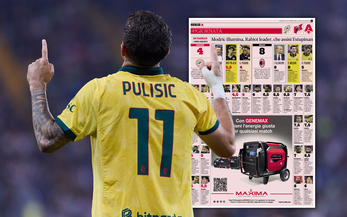 Pulisic undisputed MOTM: Player ratings for Udinese-Milan from Italian papers