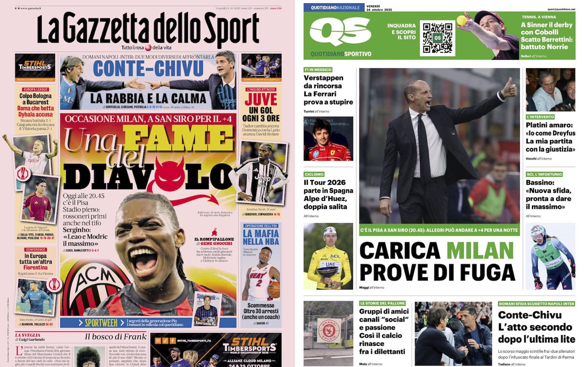 Gallery: ‘The Devil’s hunger, ‘Chance to break away’ – Today’s front pages in Italy