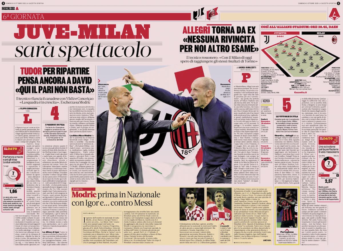 la gazzetta dello sport 5 october juventus milan
