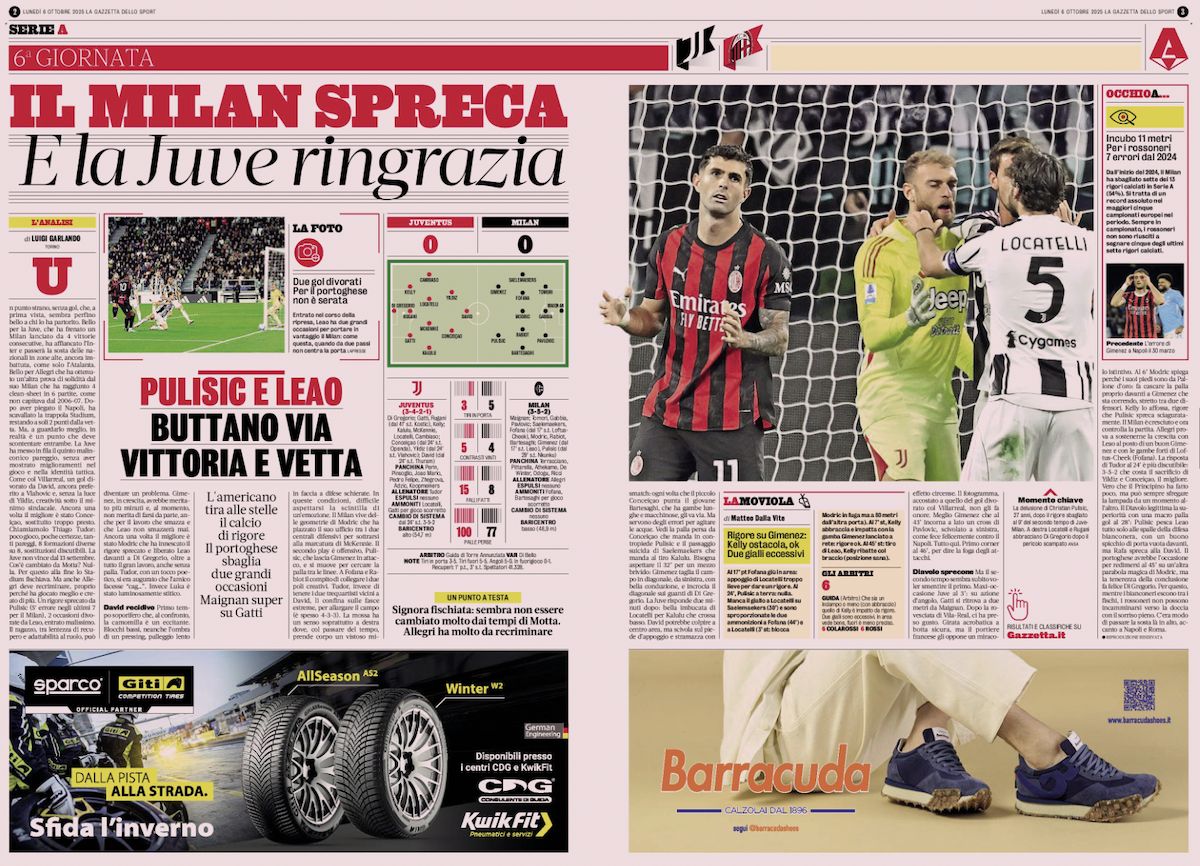 la gazzetta dello sport 6 october juventus milan