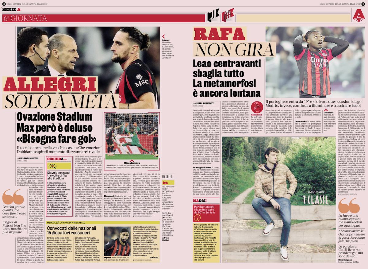 la gazzetta dello sport 6 october juventus milan