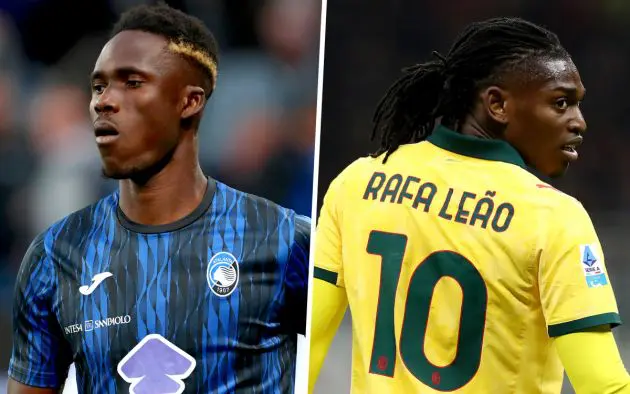 Rafael Leao of AC Milan, Kossounou of Atalanta