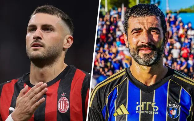 Santiago Gimenez of AC Milan, Raul Albiol of Pisa