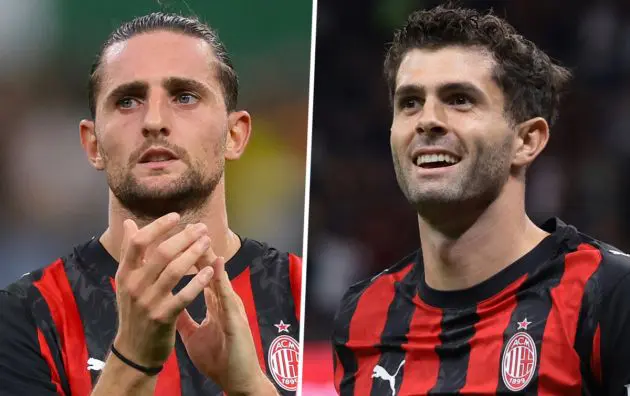 Christian Pulisic, Adrien Rabiot of AC Milan