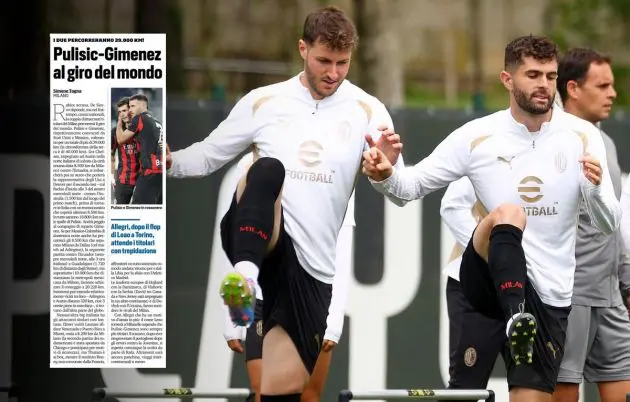 Christian Pulisic of AC Milan and Santiago Gimenez ac milan
