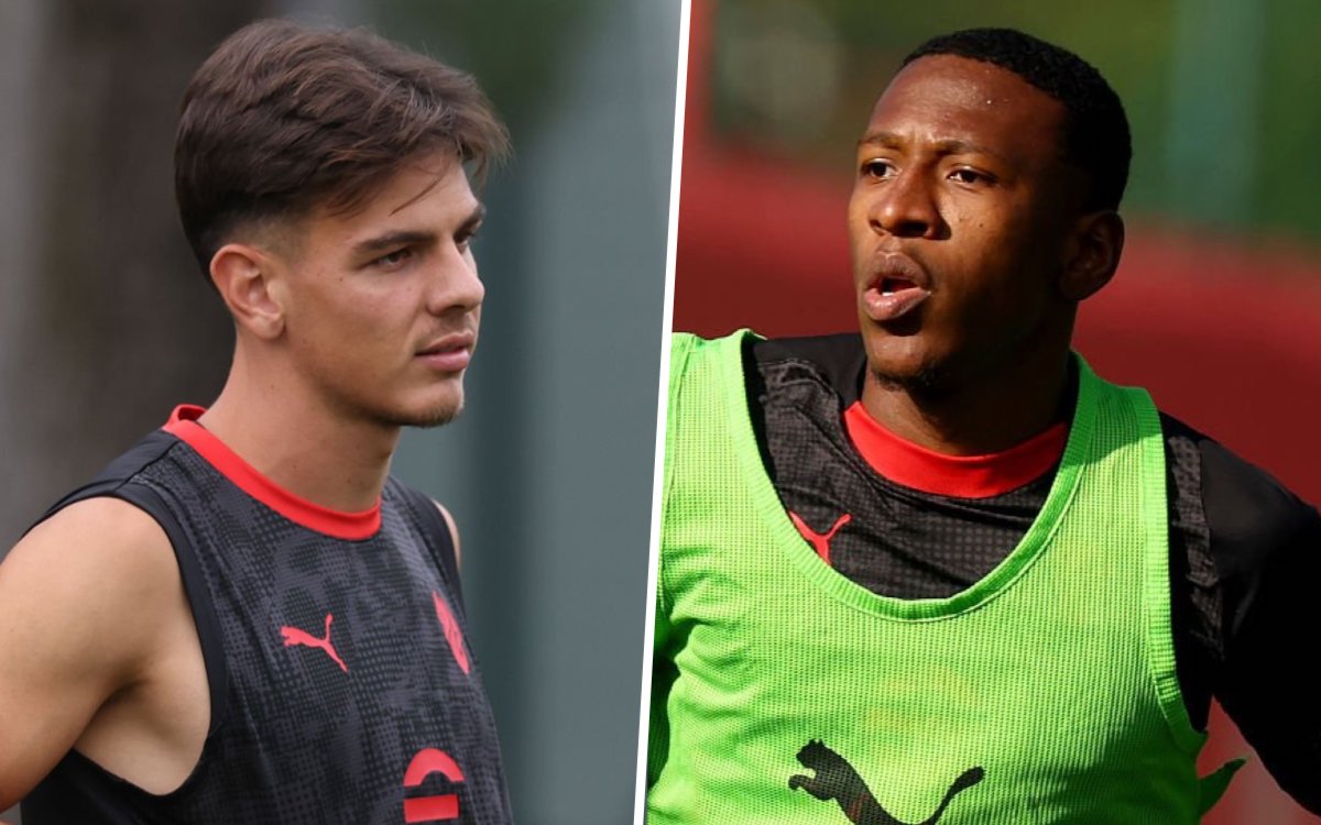 Ardon Jashari and Pervis Estupinan of AC Milan