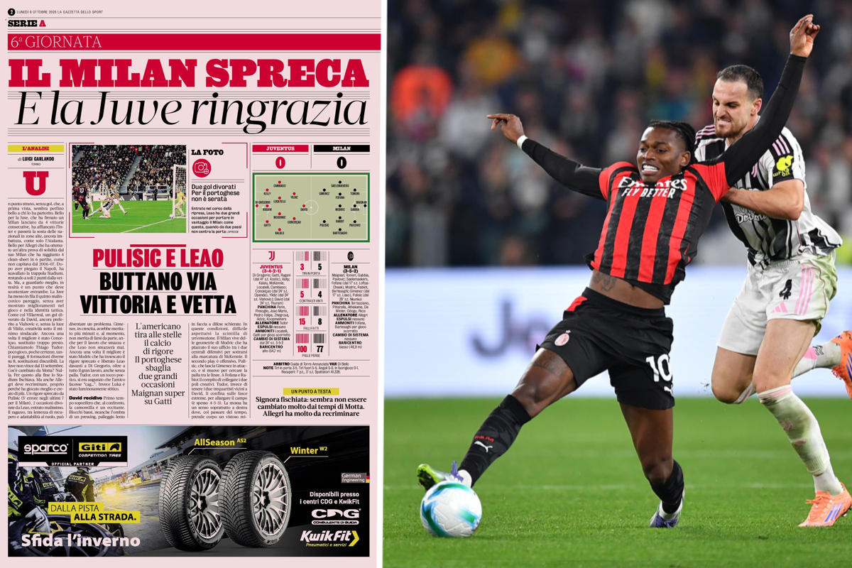 GdS: ‘Milan wasteful, Juve thankful’ – why there are regrets after stalemate