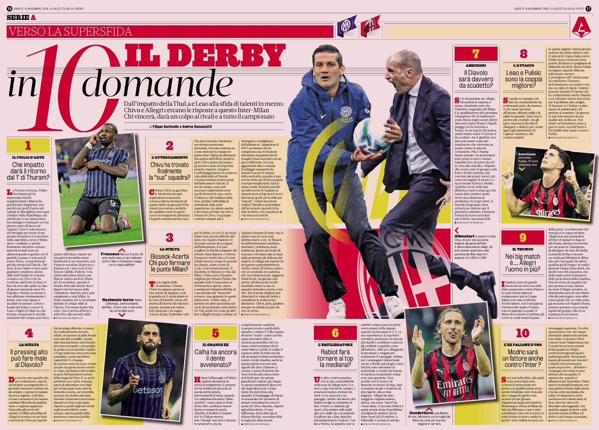 GdS: Ten important questions Allegri and Chivu want answered in Inter vs. Milan